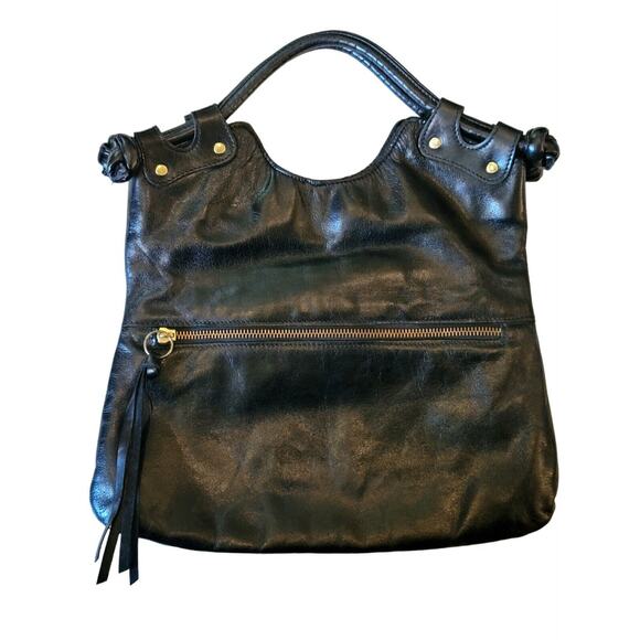 Pietro Alessandro Italian Black Leather Satchel Handbag With Tassels EUC - Picture 2 of 4